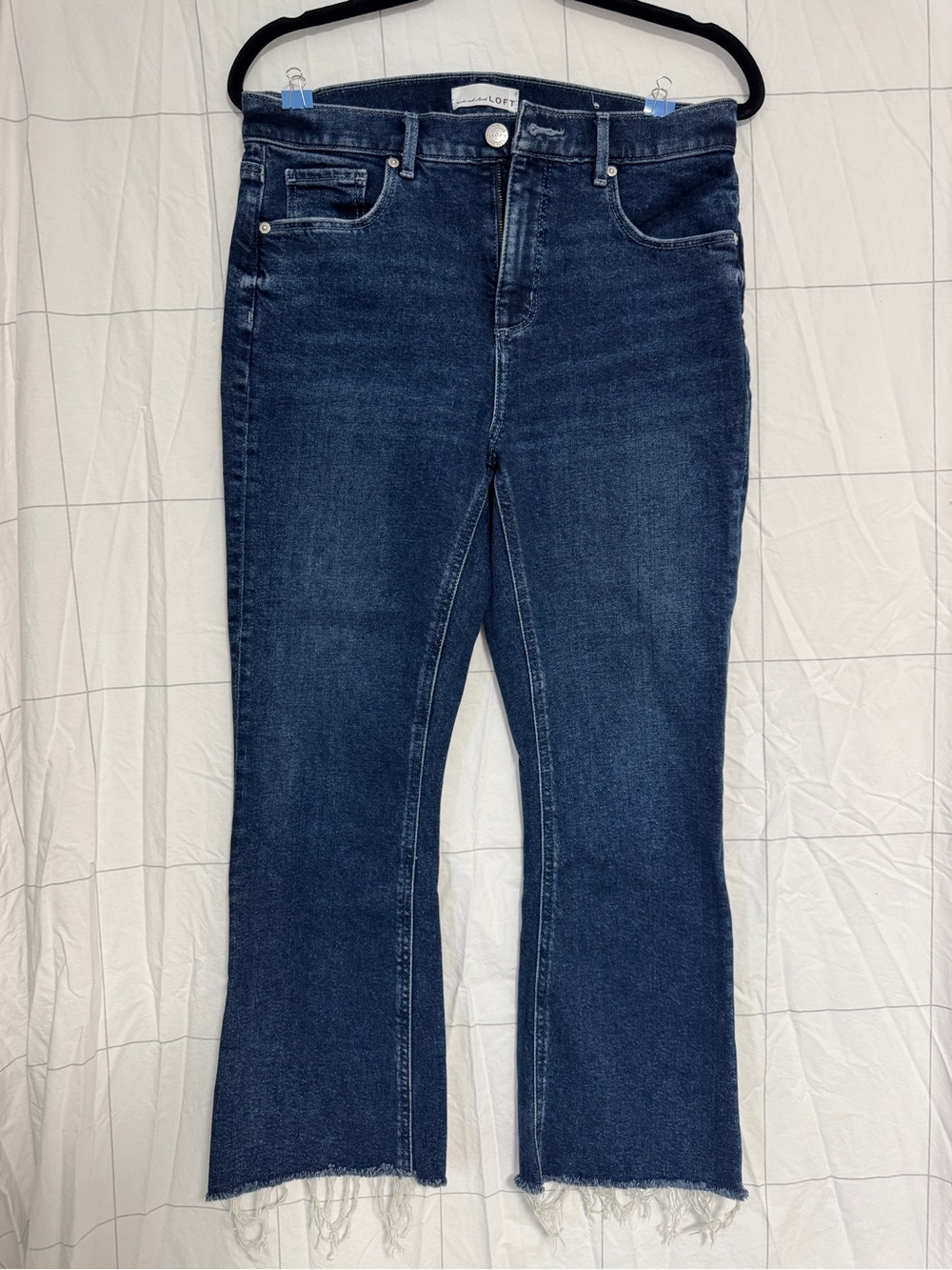 LOFT Dark Indigo Raw-Hem High Waist Lick Crop Jeans